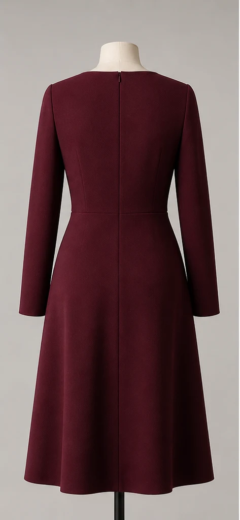 Synthetic back product image of an adult burgundy midi dress